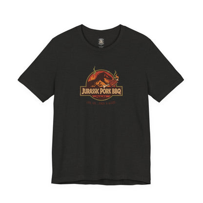 Jurassic Pork BBQ T-Shirt — Funny Dino Grilling Tee ("Jurassic Pork BBQ")