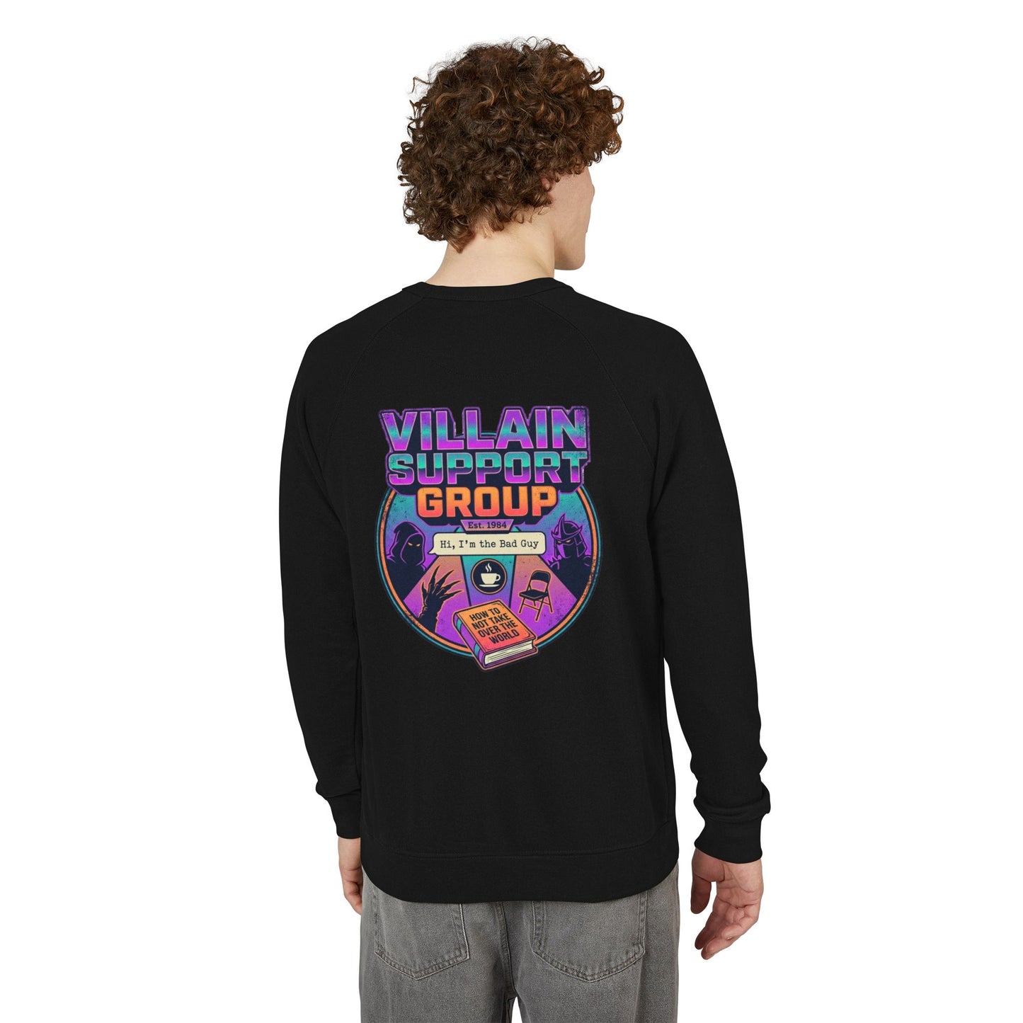 Villain Support Group Crewneck Sweatshirt – Retro Horror Comic Graphic