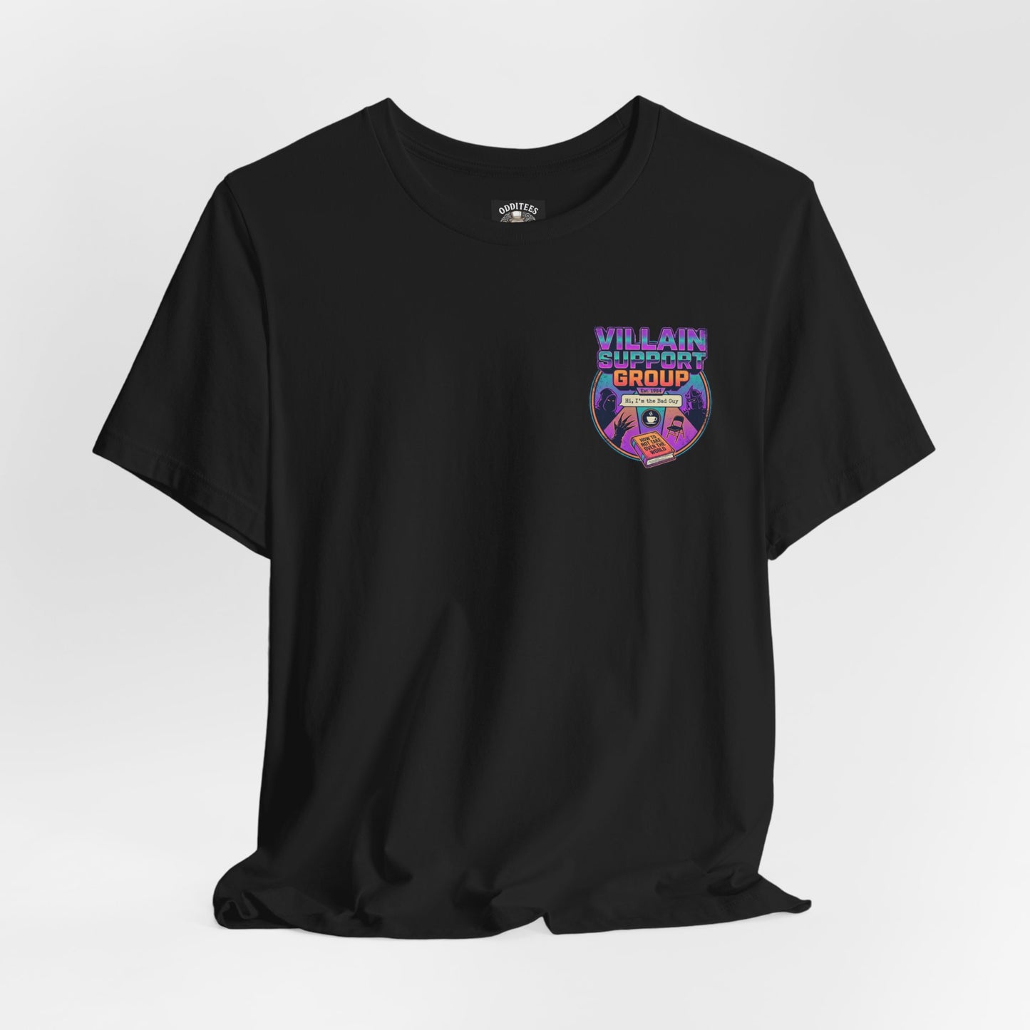 Villain Support Group T-Shirt — Funny Retro Supervillain Meetup Tee