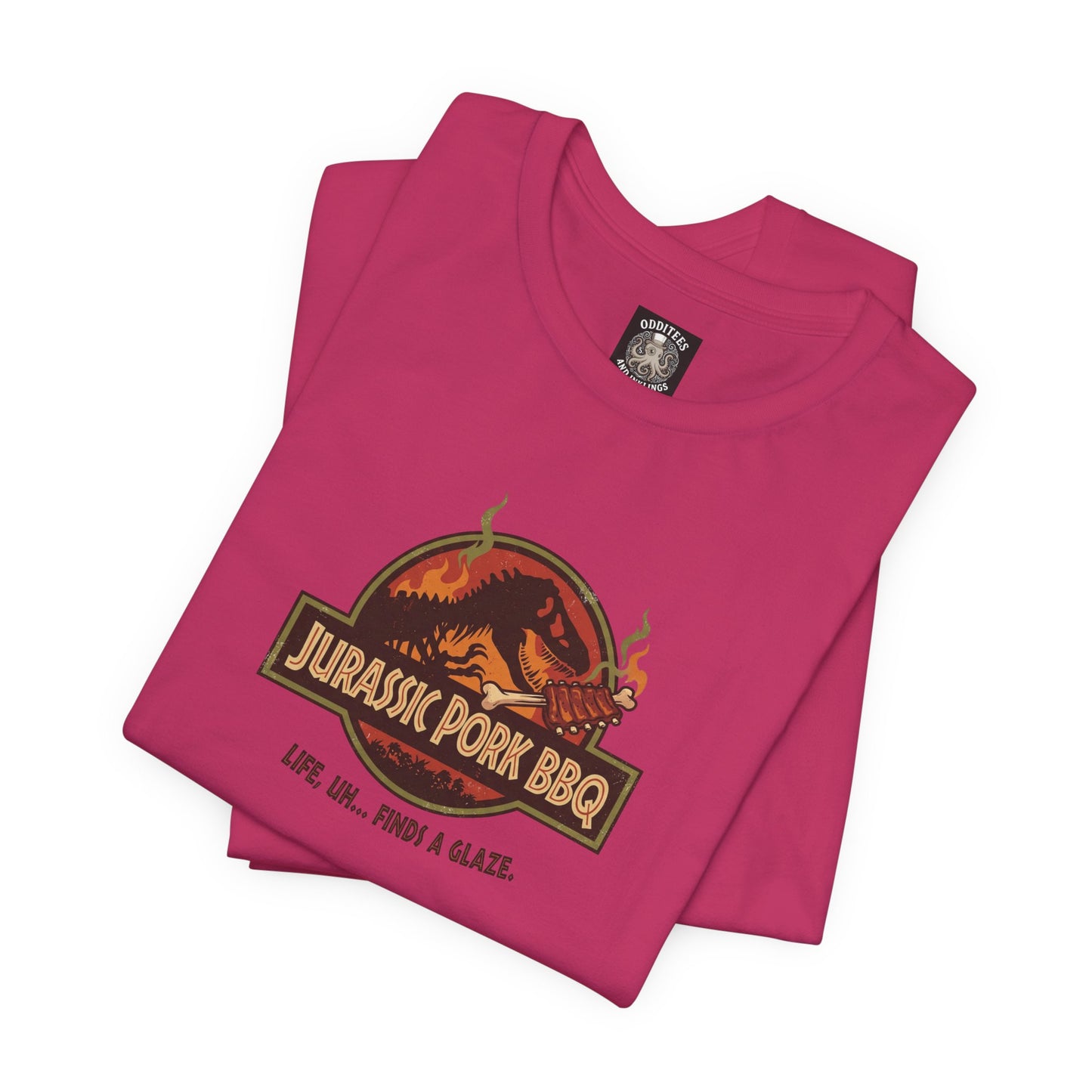 Jurassic Pork BBQ T-Shirt — Funny Dino Grilling Tee ("Jurassic Pork BBQ")