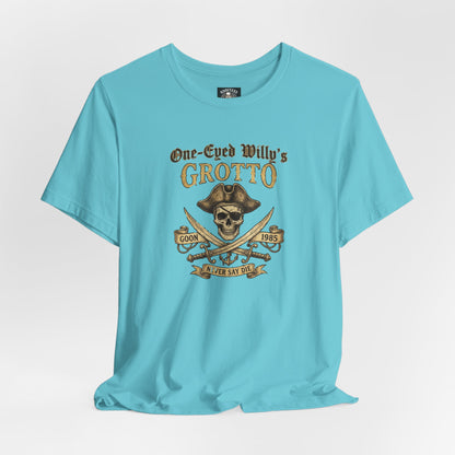 One-Eyed Willy's Grotto Pirate Skull T-Shirt — 80's Treasure Map Tee