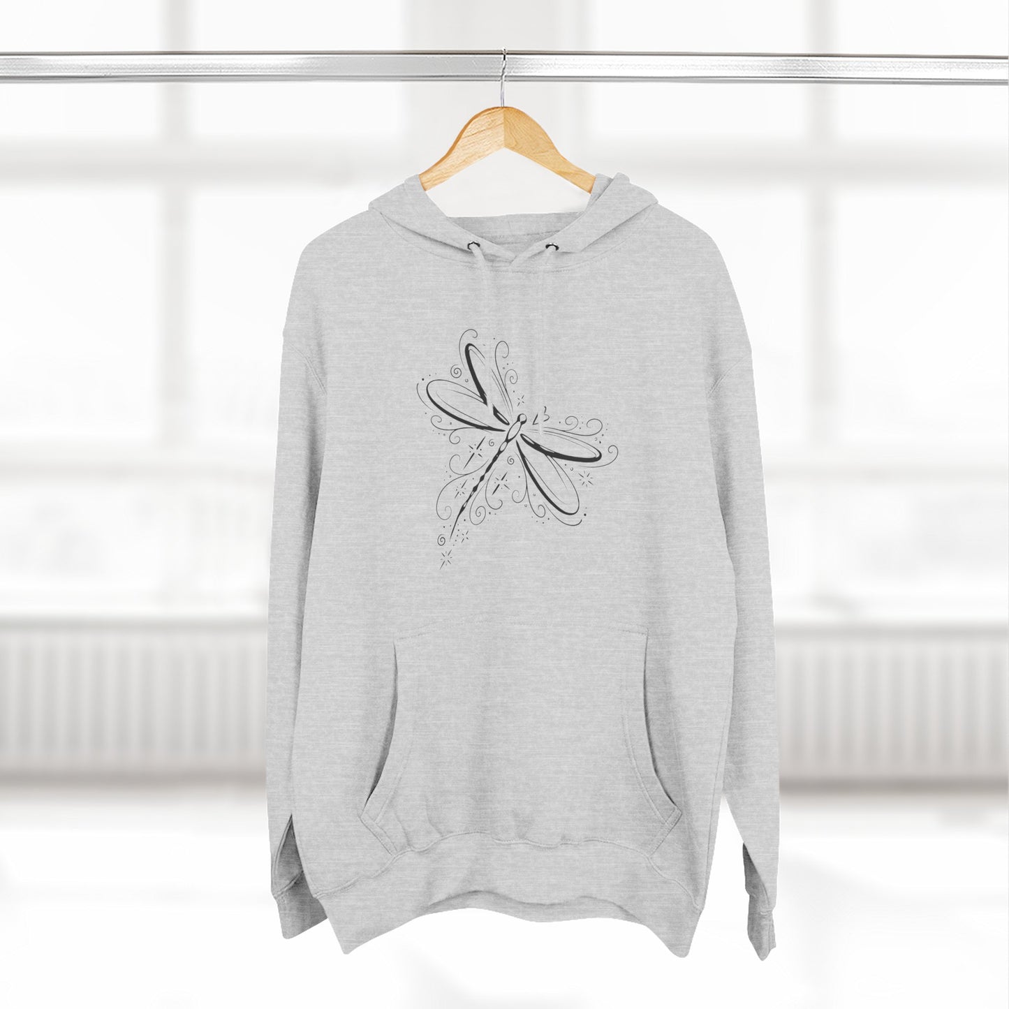 Dragonfly Minimalist Hoodie — Subtle Line Art Fleece Pullover