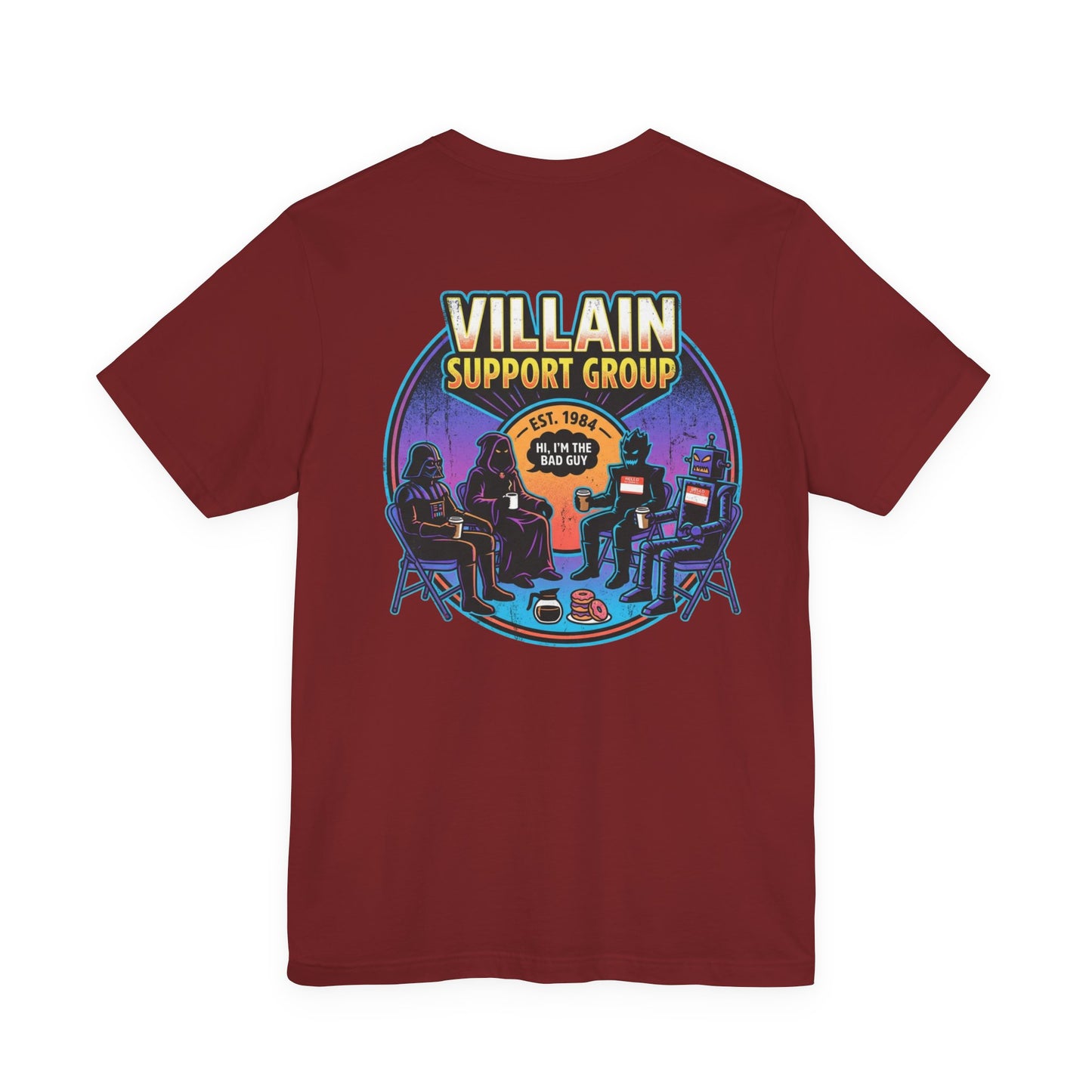 Villain Support Group T-Shirt — Funny Retro Supervillain Meetup Tee