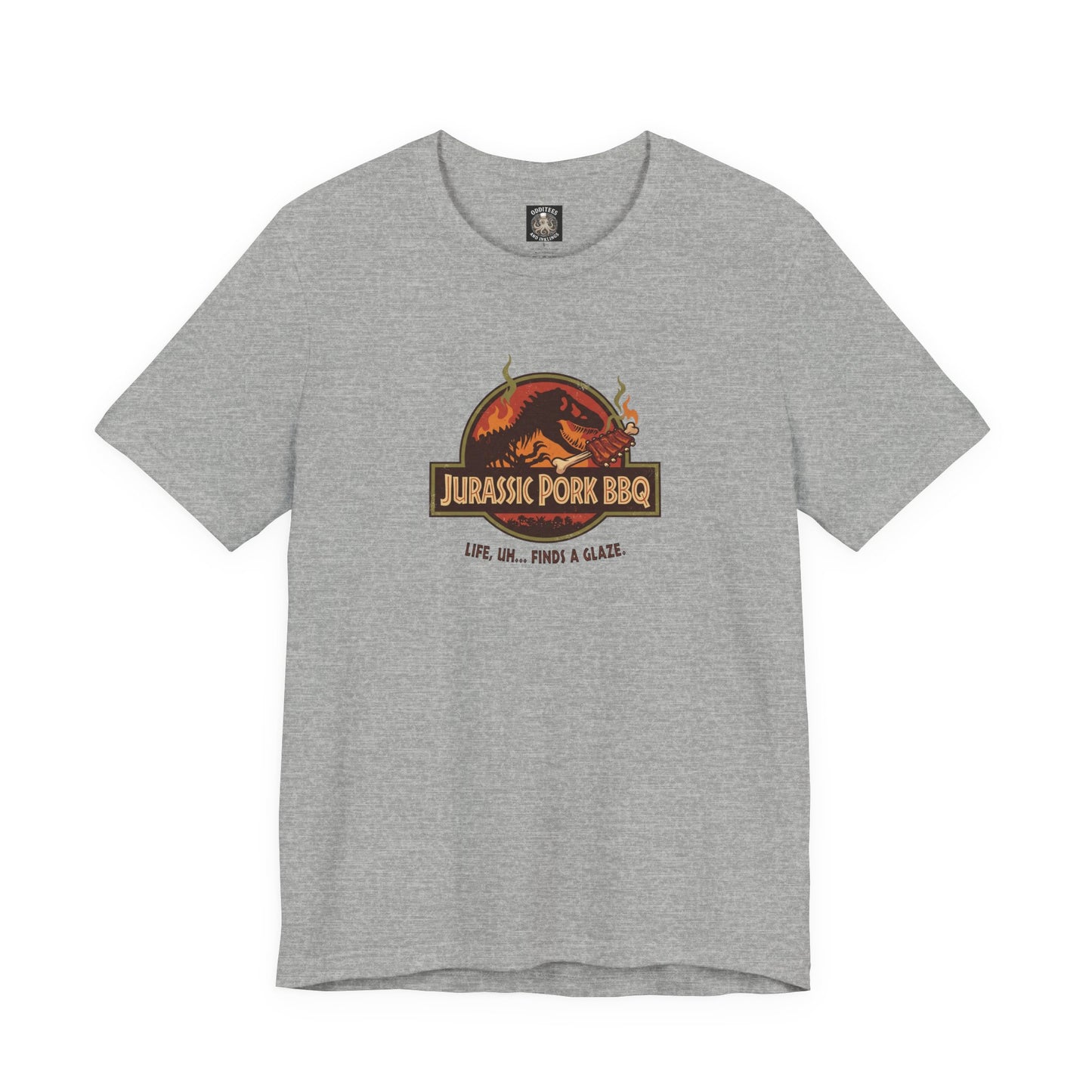 Jurassic Pork BBQ T-Shirt — Funny Dino Grilling Tee ("Jurassic Pork BBQ")