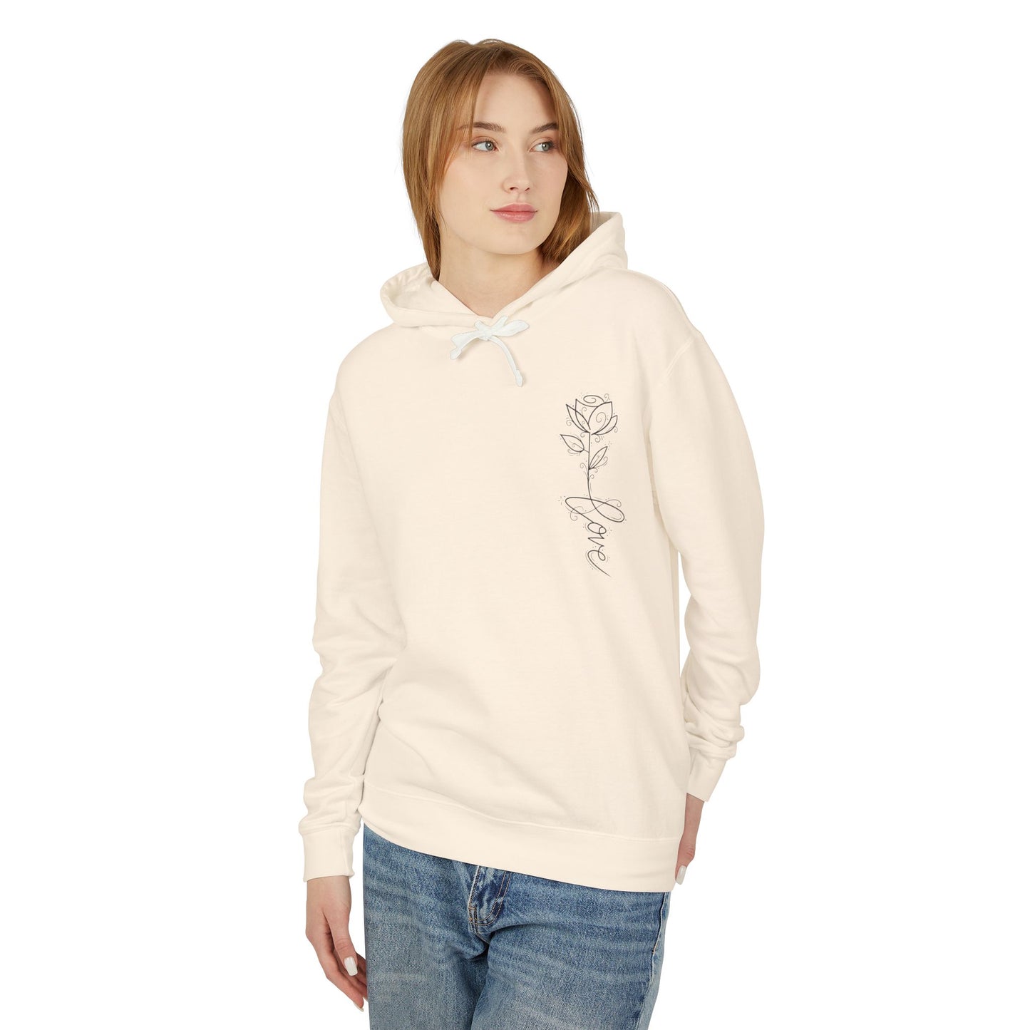 Love Floral Hoodie — Minimal Line Rose Hooded Sweatshirt