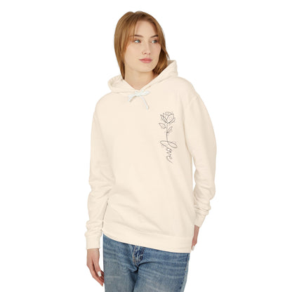 Love Floral Hoodie — Minimal Line Rose Hooded Sweatshirt