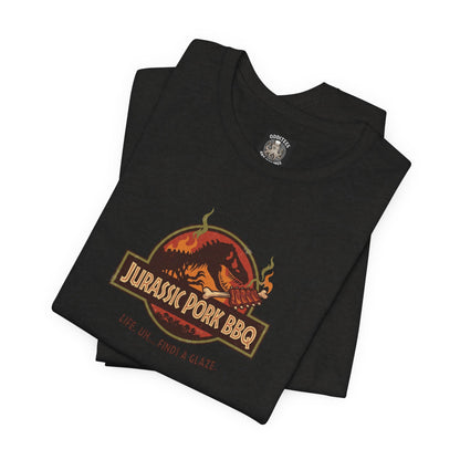 Jurassic Pork BBQ T-Shirt — Funny Dino Grilling Tee ("Jurassic Pork BBQ")