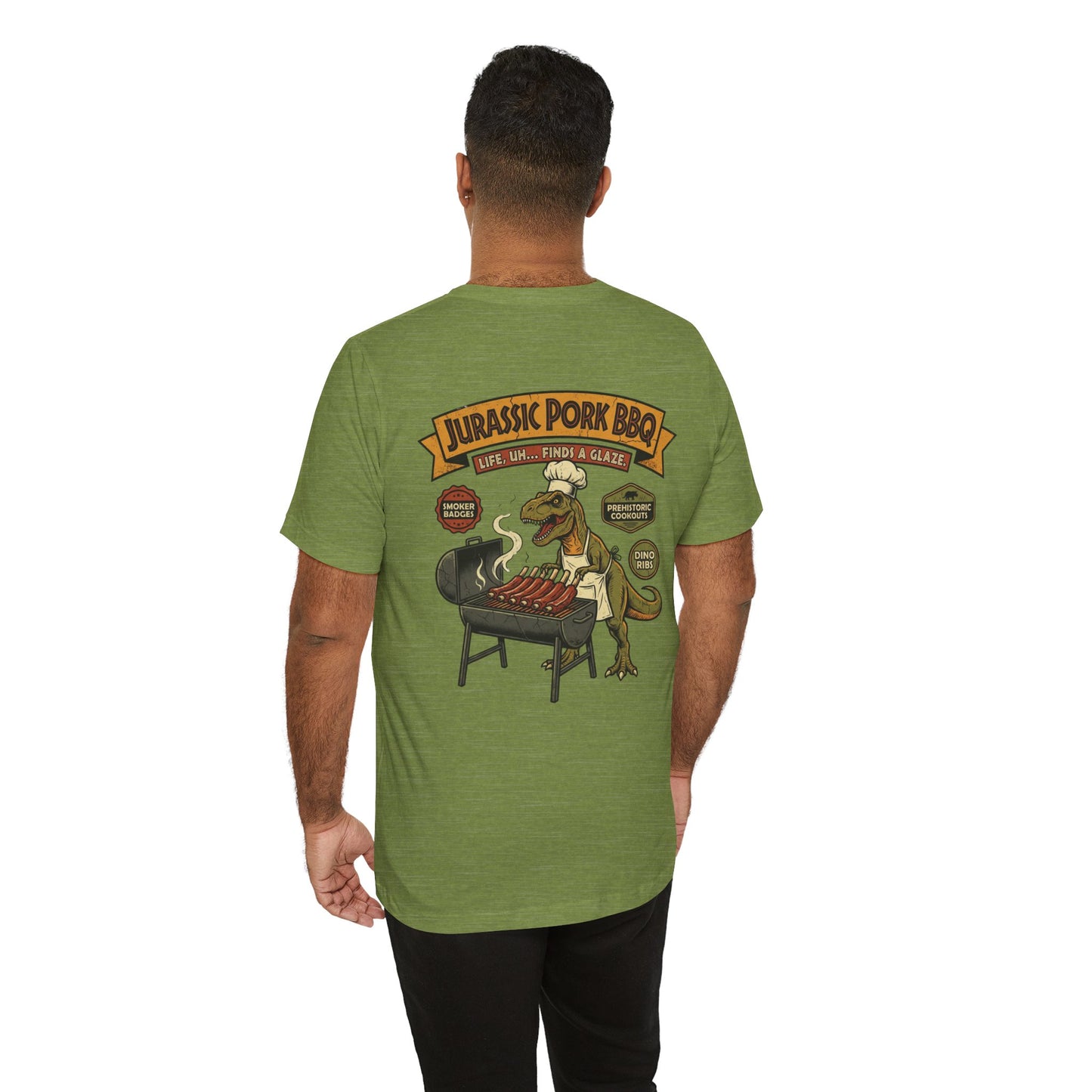 Jurassic Pork BBQ T-Shirt — Funny Dino Grilling Tee ("Jurassic Pork BBQ")