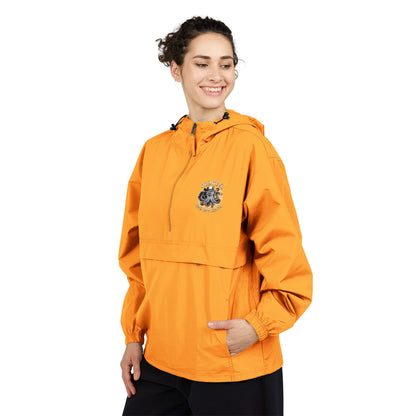 Anorak Jacket - Yellow Packable Hooded Windbreaker with Small Floral Patch