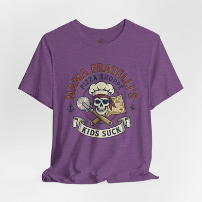 Kids Suck Pizza Tee — Mama Fratelli’s Pizza Shoppe Skull Graphic T-Shirt
