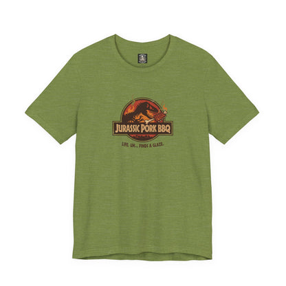 Jurassic Pork BBQ T-Shirt — Funny Dino Grilling Tee ("Jurassic Pork BBQ")