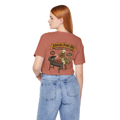 Jurassic Pork BBQ T-Shirt — Funny Dino Grilling Tee ("Jurassic Pork BBQ")