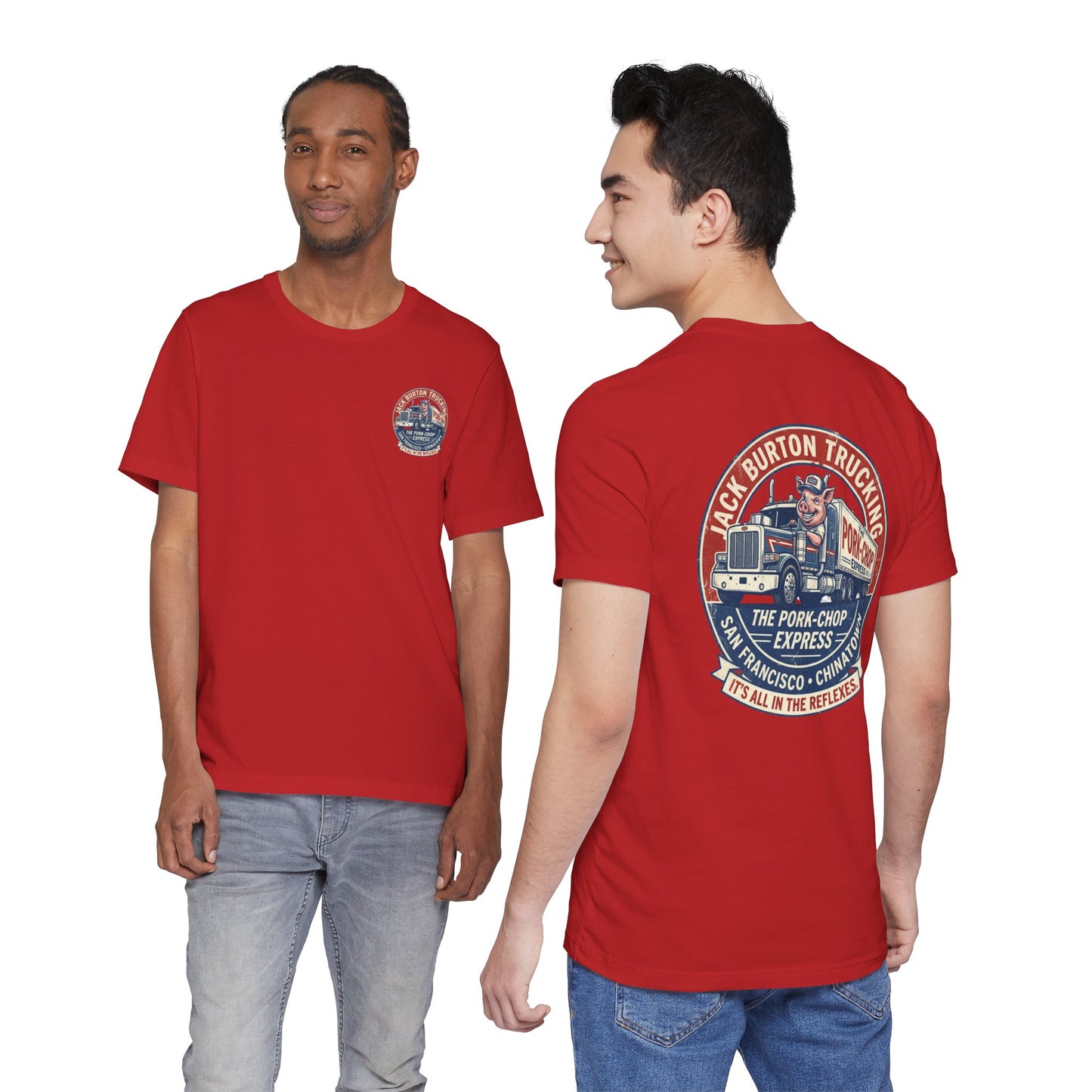 Truck Driver Graphic Tee — "Jack Burton Trucking: The Pork-Chop Express" Vintage San Francisco Design