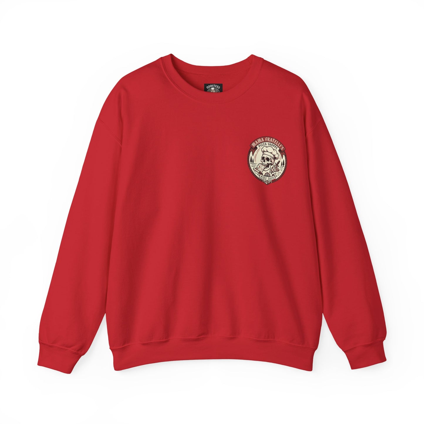 Mama Fratelli's Pizza Shoppe "By the Slice" Crewneck Sweatshirt - Kids Suck 80's Retro Graphic Crew