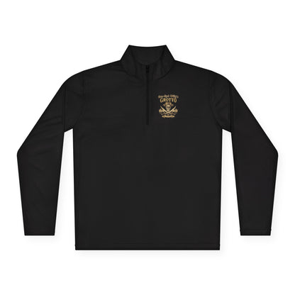 Quarter-Zip Pullover — "One-Eyed Willy's Grotto" Pirate Skull Fishing Pullover