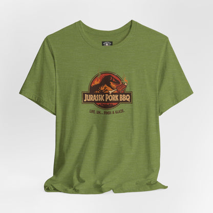 Jurassic Pork BBQ T-Shirt — Funny Dino Grilling Tee ("Jurassic Pork BBQ")