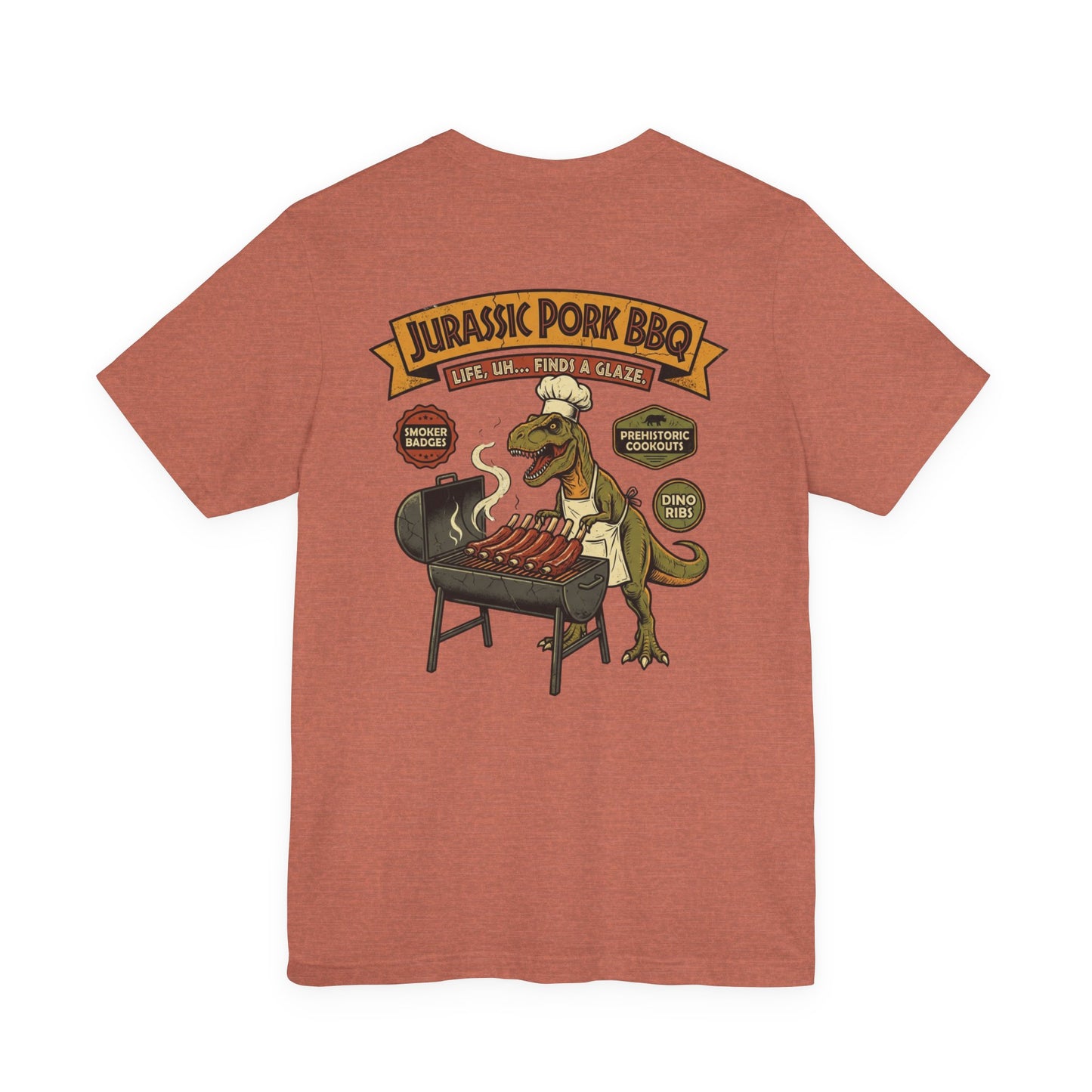 Jurassic Pork BBQ T-Shirt — Funny Dino Grilling Tee ("Jurassic Pork BBQ")