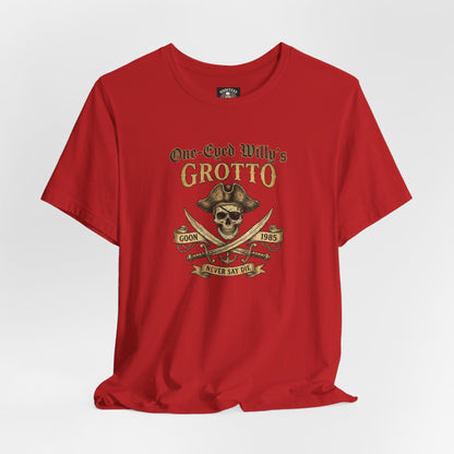 One-Eyed Willy's Grotto Pirate Skull T-Shirt — 80's Treasure Map Tee