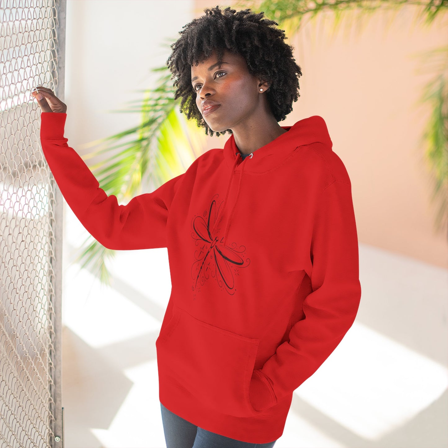 Dragonfly Minimalist Hoodie — Subtle Line Art Fleece Pullover