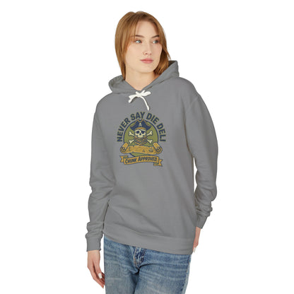 Never Say Die Deli Pullover Hoodie — Vintage Goonies-Inspired Hooded Sweatshirt