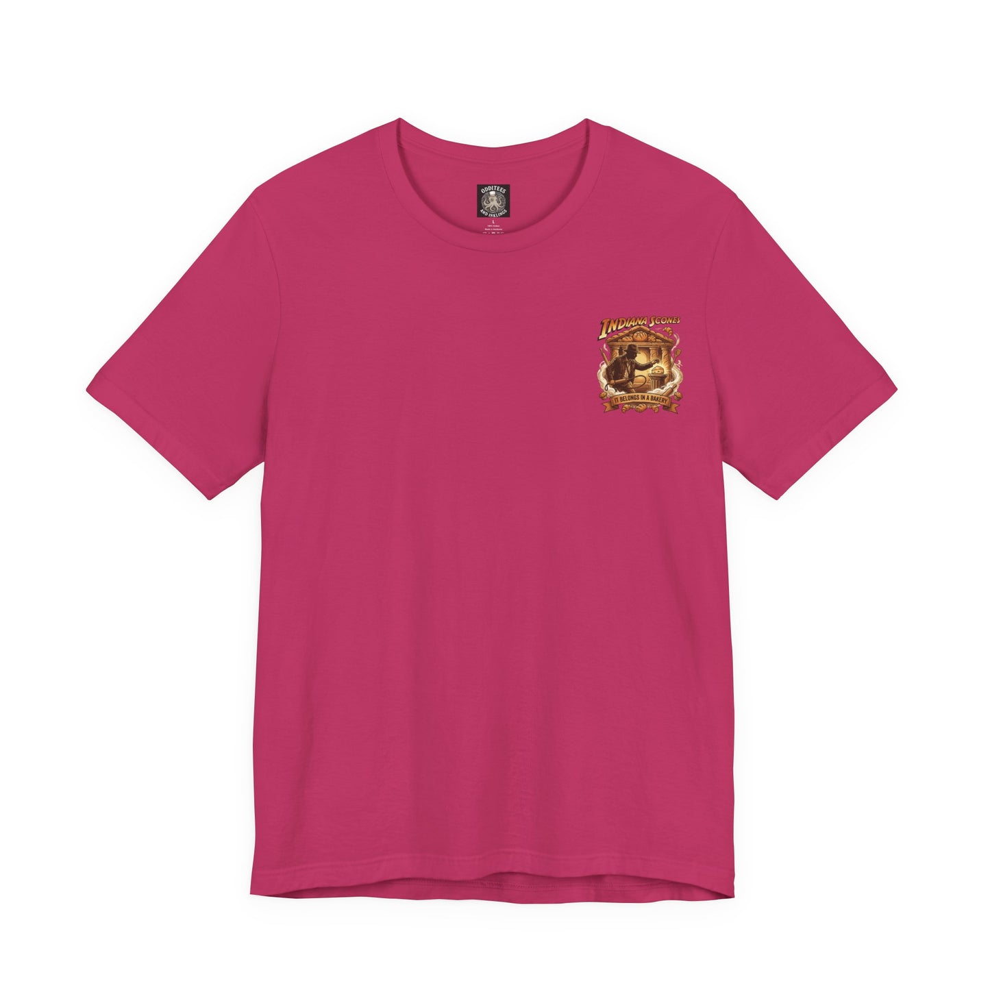 Indiana Scones Bakery Pop-Parody T‑Shirt — "It Belongs in a Bakery" Vintage 80's Adventure Bakery Tee