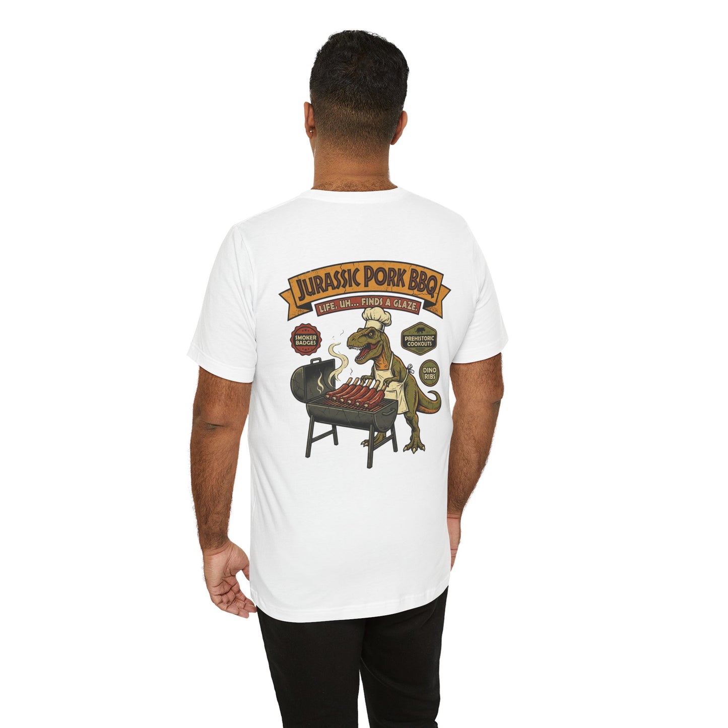 Jurassic Pork BBQ T-Shirt — Funny Dino Grilling Tee ("Jurassic Pork BBQ")