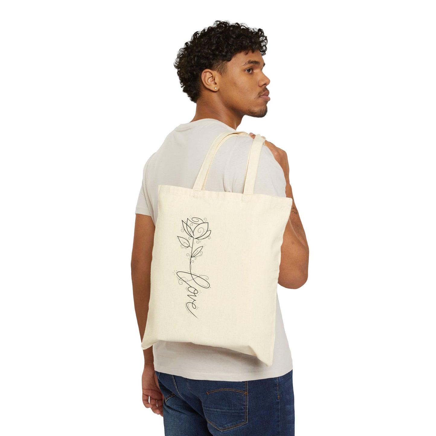 Tote Bag — Minimal Rose Line Art "Love" Canvas Tote