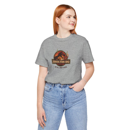 Jurassic Pork BBQ T-Shirt — Funny Dino Grilling Tee ("Jurassic Pork BBQ")