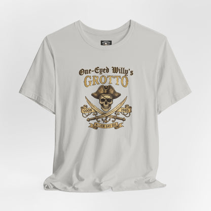 One-Eyed Willy's Grotto Pirate Skull T-Shirt — 80's Treasure Map Tee