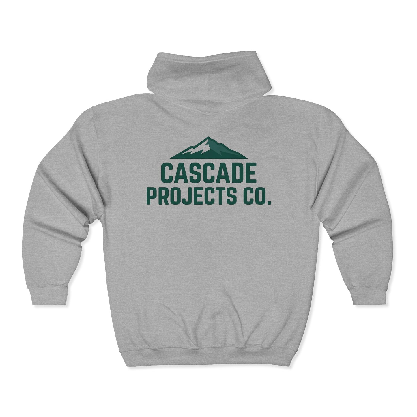 Cascade Projects Co. Zip Hoodie — Mountain Logo Full-Zip Sweatshirt