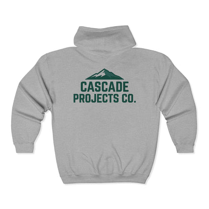 Cascade Projects Co. Zip Hoodie — Mountain Logo Full-Zip Sweatshirt