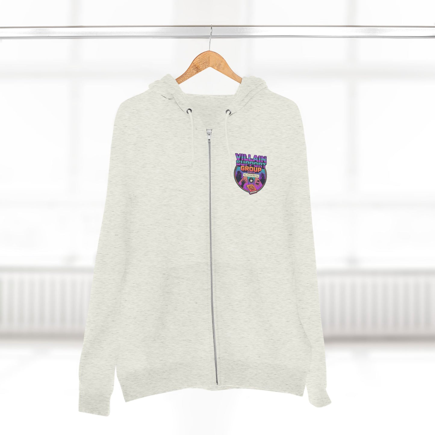 Villain Support Group Zip Hoodie — Retro Comic Supervillain Graphic