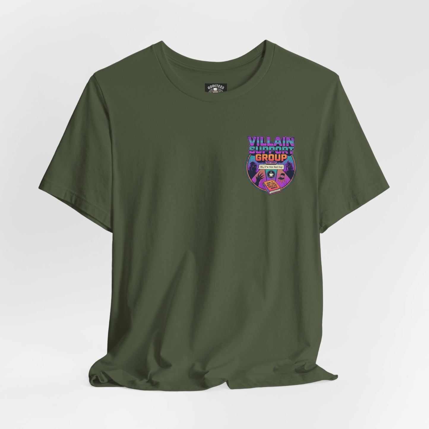 Villain Support Group T-Shirt — Funny Retro Supervillain Meetup Tee