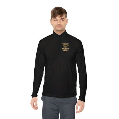 Quarter-Zip Pullover — "One-Eyed Willy's Grotto" Pirate Skull Fishing Pullover