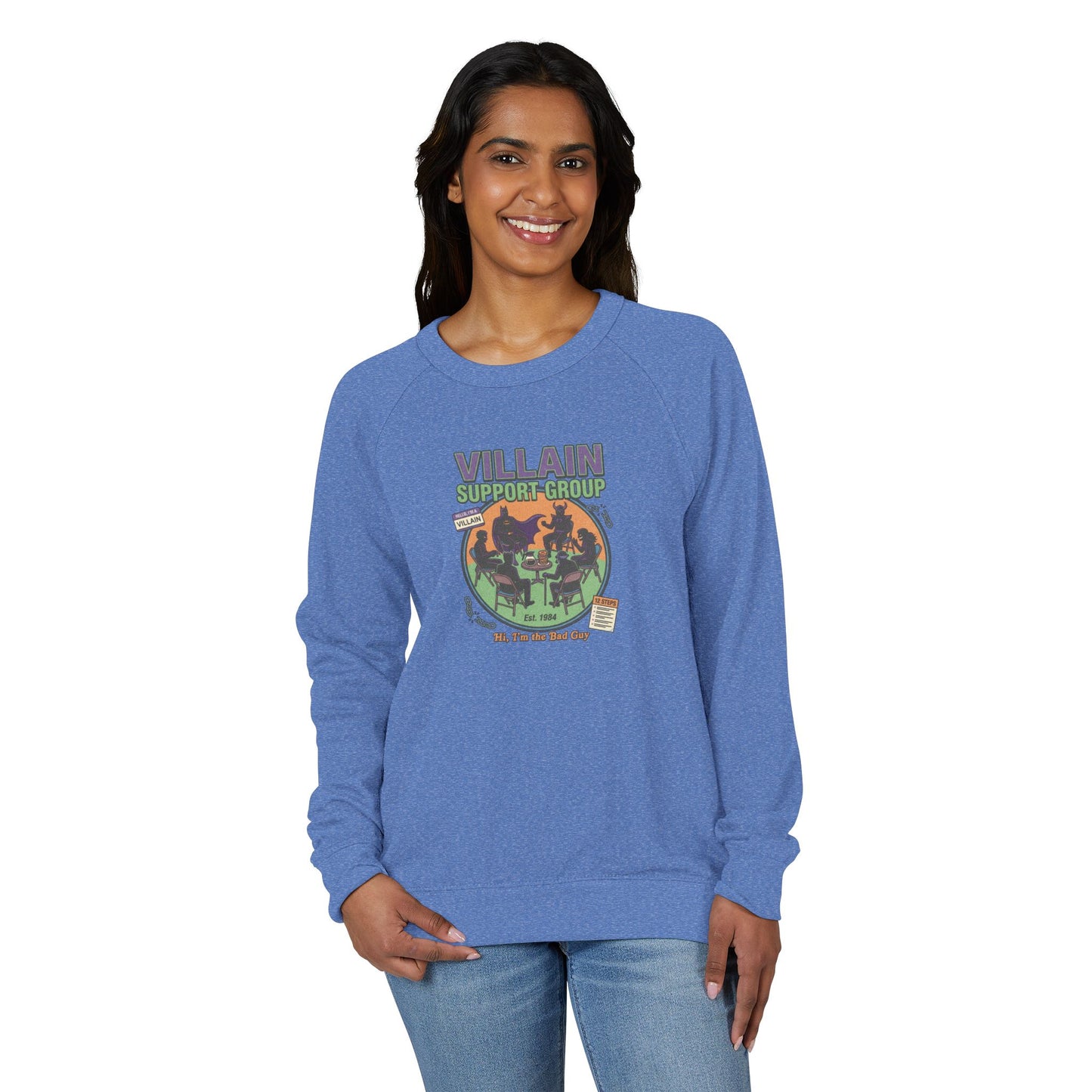 Villain Support Group Crewneck Sweatshirt – Retro Horror Comic Graphic