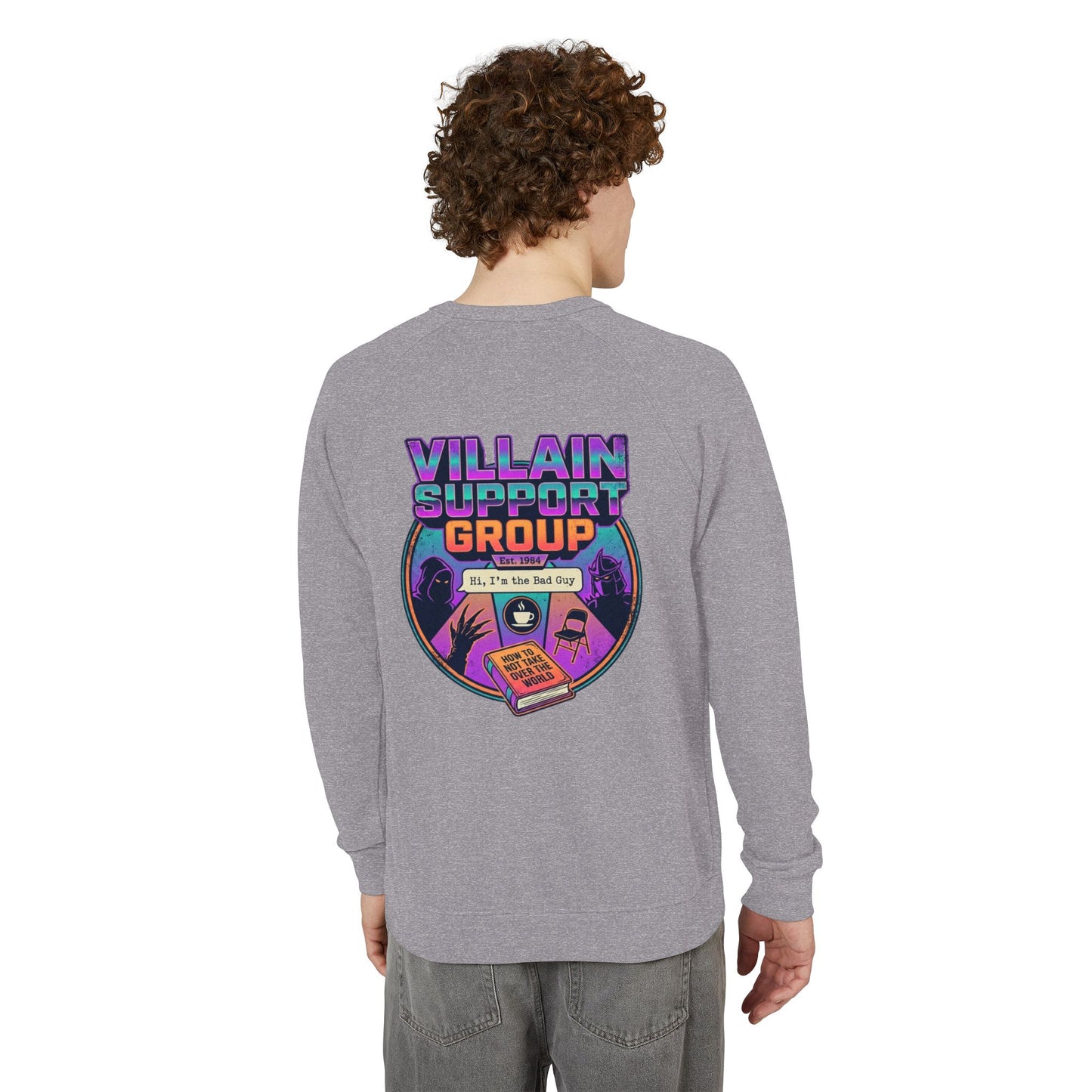 Villain Support Group Crewneck Sweatshirt – Retro Horror Comic Graphic