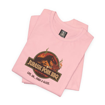 Jurassic Pork BBQ T-Shirt — Funny Dino Grilling Tee ("Jurassic Pork BBQ")
