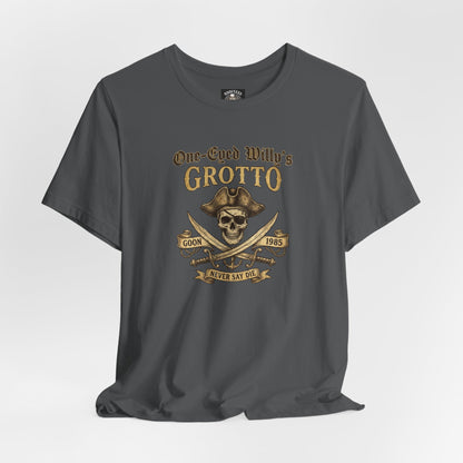 One-Eyed Willy's Grotto Pirate Skull T-Shirt — 80's Treasure Map Tee