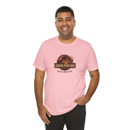 Jurassic Pork BBQ T-Shirt — Funny Dino Grilling Tee ("Jurassic Pork BBQ")