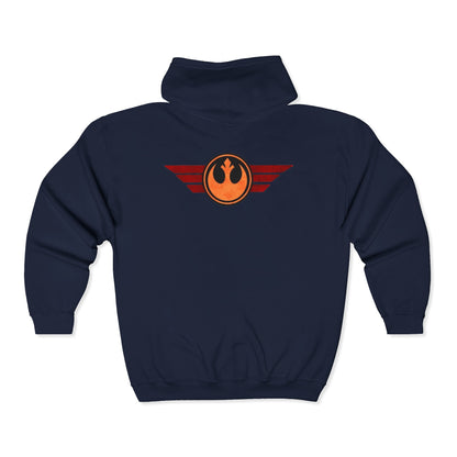 Rebel Wings Zip Hoodie — Vintage Pilot Emblem Full‑Zip Hoodie