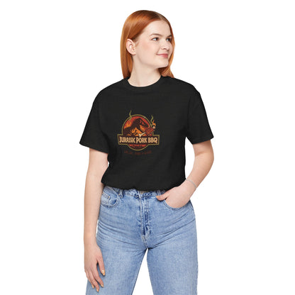 Jurassic Pork BBQ T-Shirt — Funny Dino Grilling Tee ("Jurassic Pork BBQ")