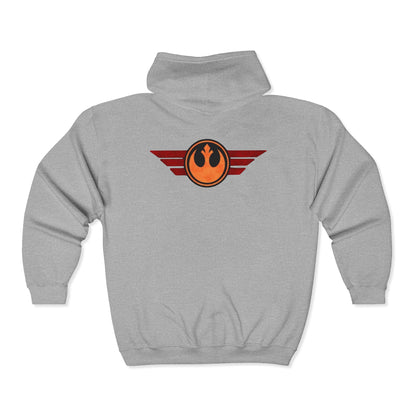 Rebel Wings Zip Hoodie — Vintage Pilot Emblem Full‑Zip Hoodie
