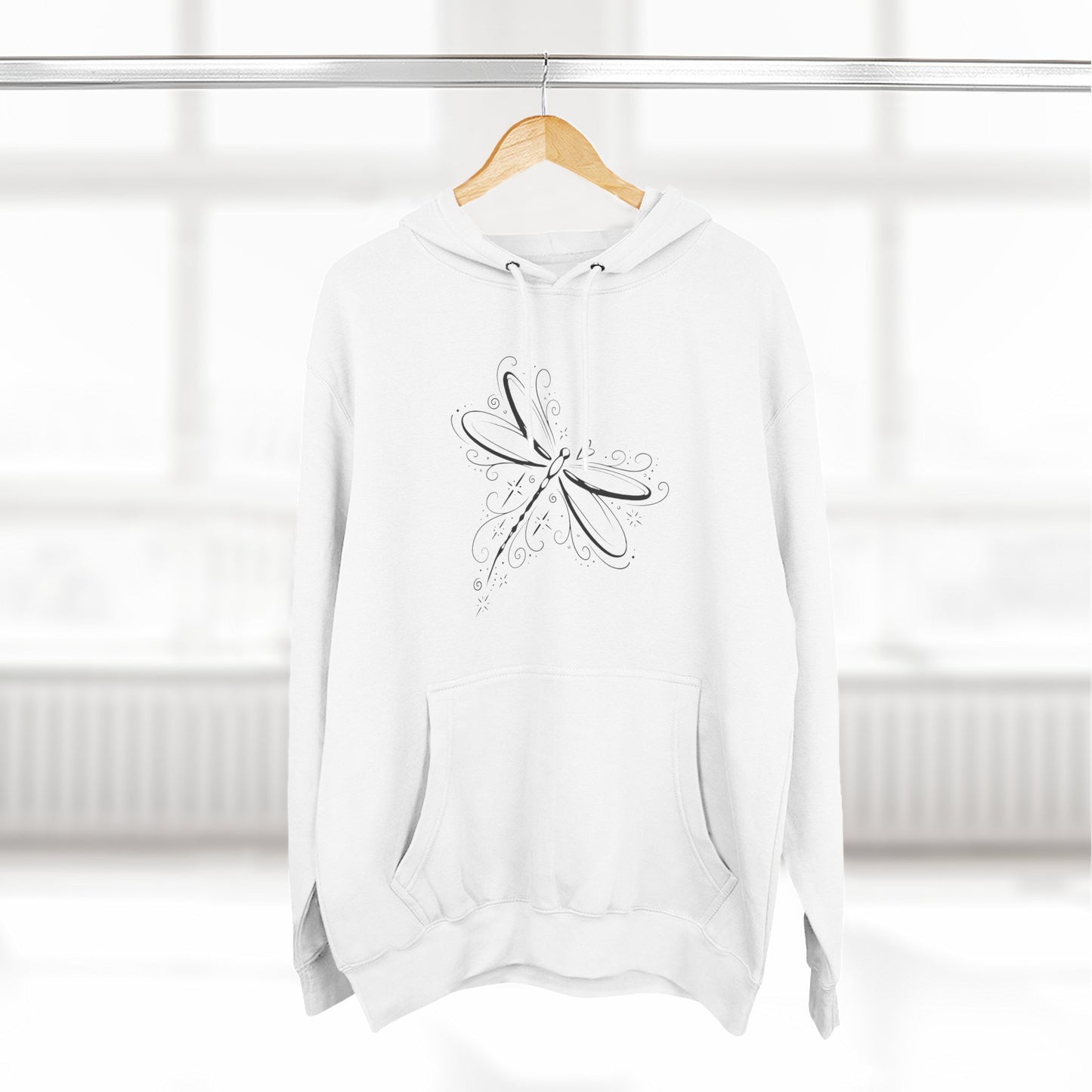 Dragonfly Minimalist Hoodie — Subtle Line Art Fleece Pullover