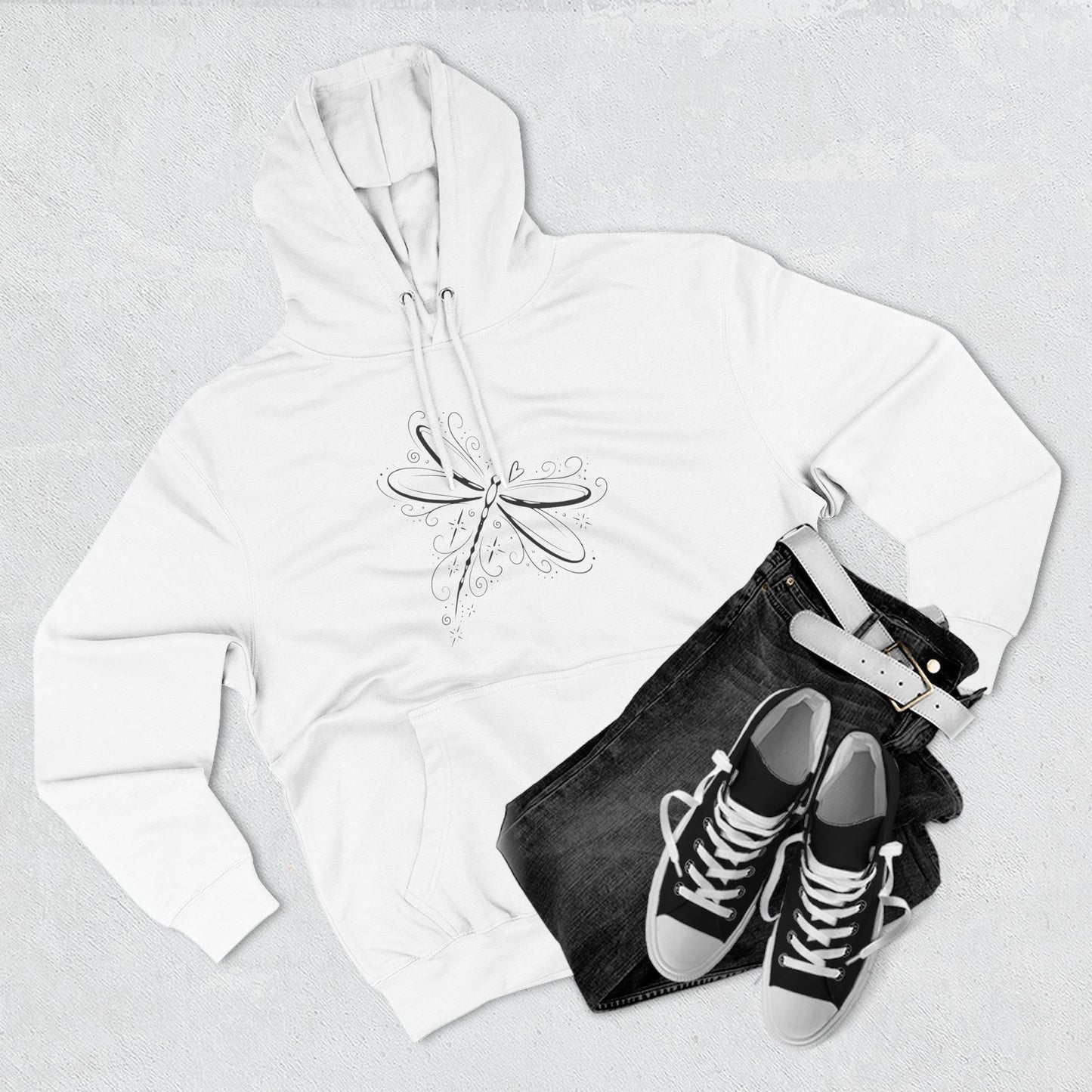 Dragonfly Minimalist Hoodie — Subtle Line Art Fleece Pullover