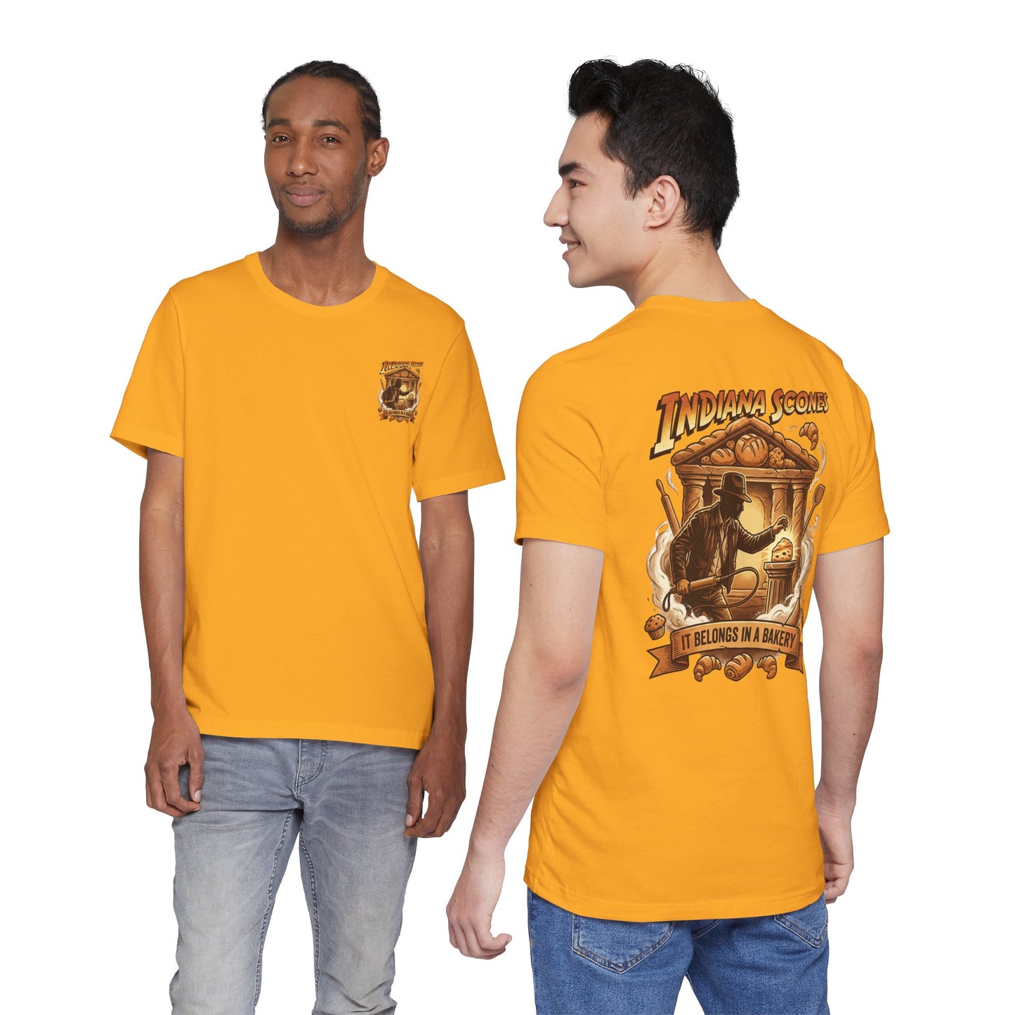 Indiana Scones Bakery Pop-Parody T‑Shirt — "It Belongs in a Bakery" Vintage 80's Adventure Bakery Tee