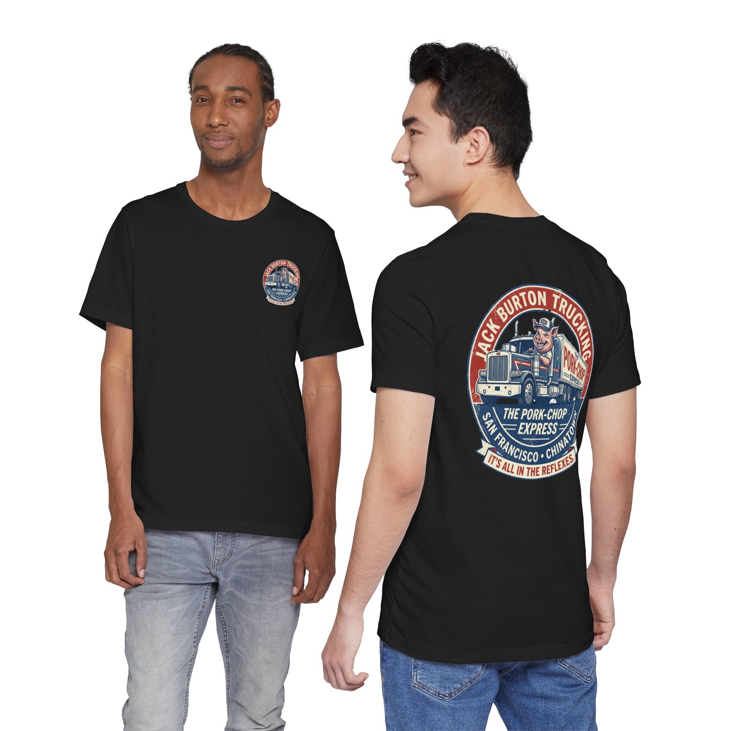 Truck Driver Graphic Tee — "Jack Burton Trucking: The Pork-Chop Express" Vintage San Francisco Design