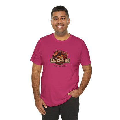 Jurassic Pork BBQ T-Shirt — Funny Dino Grilling Tee ("Jurassic Pork BBQ")