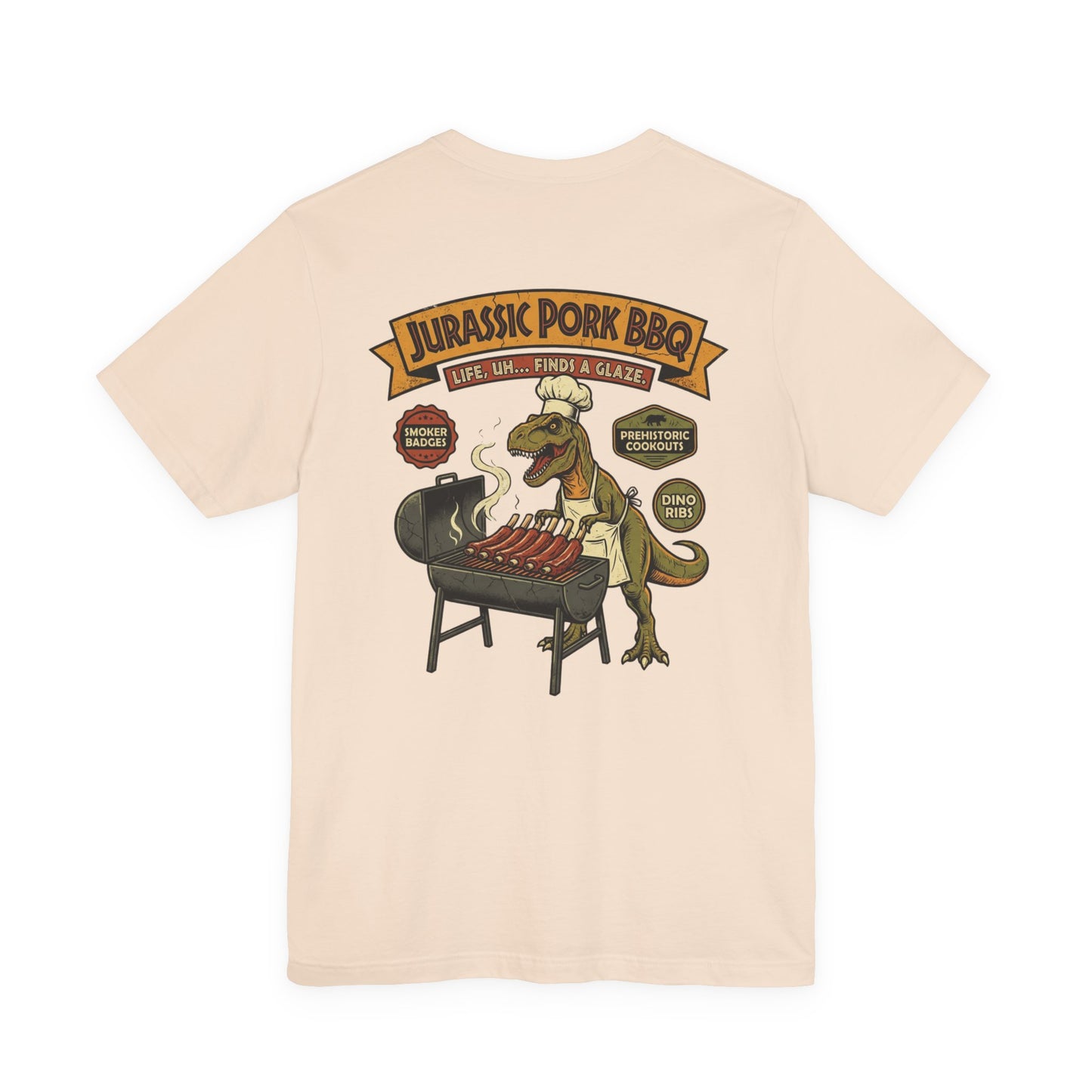 Jurassic Pork BBQ T-Shirt — Funny Dino Grilling Tee ("Jurassic Pork BBQ")