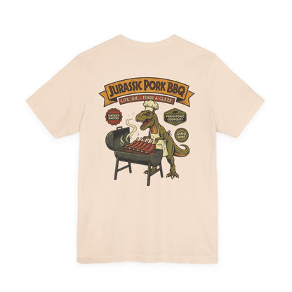 Jurassic Pork BBQ T-Shirt — Funny Dino Grilling Tee ("Jurassic Pork BBQ")