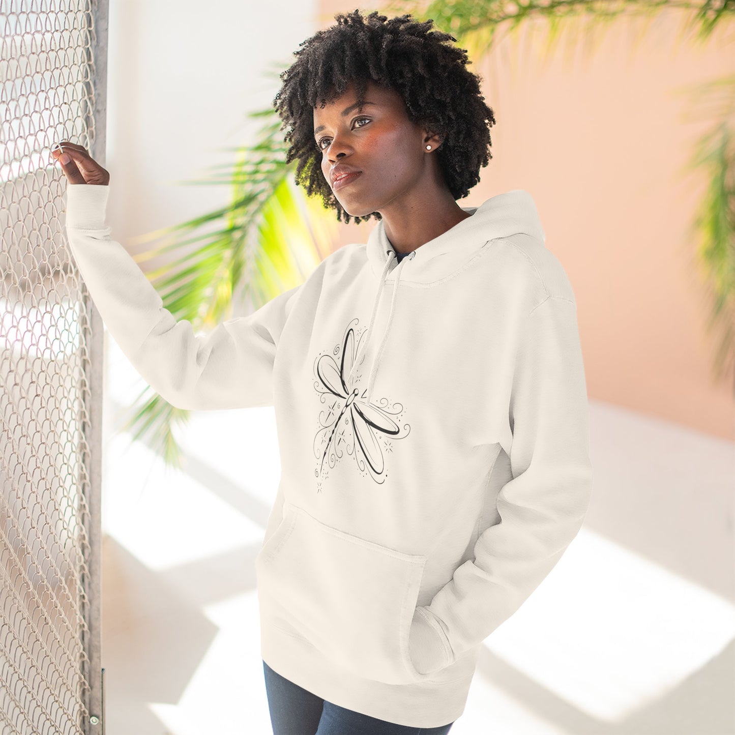 Dragonfly Minimalist Hoodie — Subtle Line Art Fleece Pullover